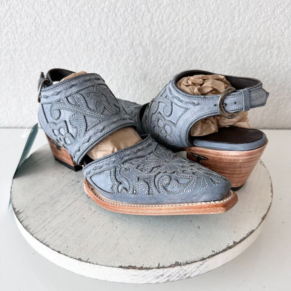 NEW Lane Robin Mule Blue Cowboy Boots Womens 7.5 Western Leather Short Floral